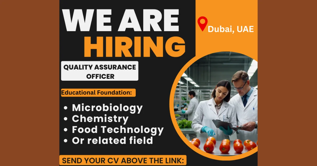 Dubai's Premier Food Company as Quality Assurance Officer